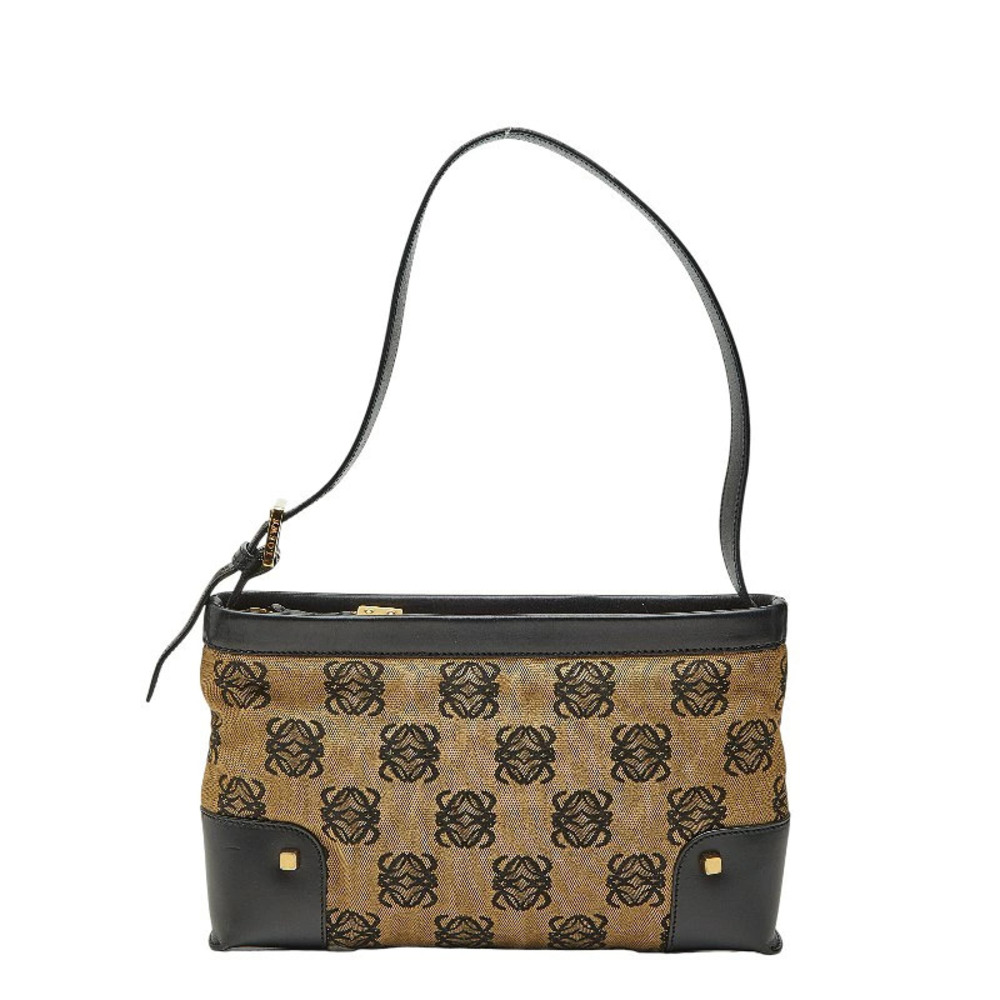 Loewe Anagram 2way Shoulder Bag Brown Black Canvas Leather